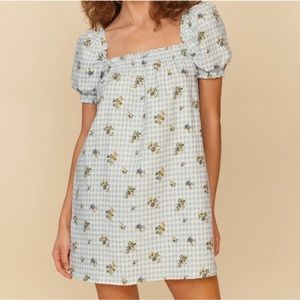 Reformation Carsen Linen Gingham Floral Dress Size Small